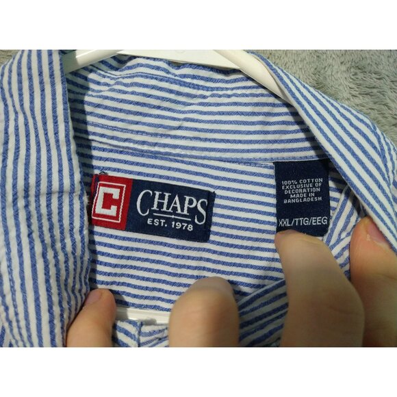 Chaps Shirt Mens 2XL XXL Blue White Striped Seersucker Short Sleeve Button Down - Picture 5 of 6